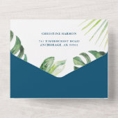 アロハ熱帯緑の赤ちゃんシャワーおむつラッフル オールインワン招待状 (裏面)