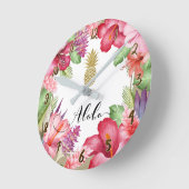 アロハ熱帯花の花のシックな金ゴールドのパイナップル ラウンド壁時計 (傾斜)