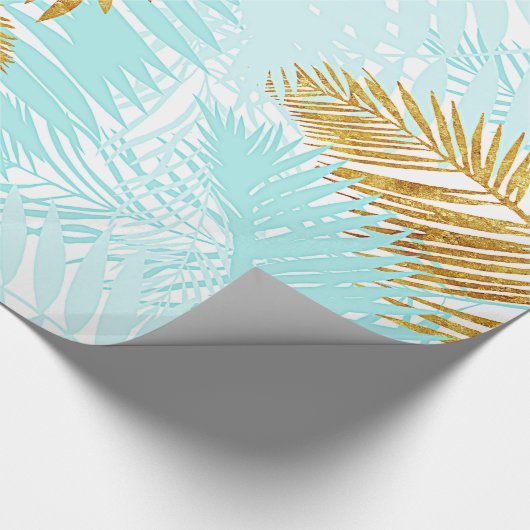 アロハ熱帯金ゴールドの金属ホイルの水のシュロの葉 ラッピングペーパー (角)