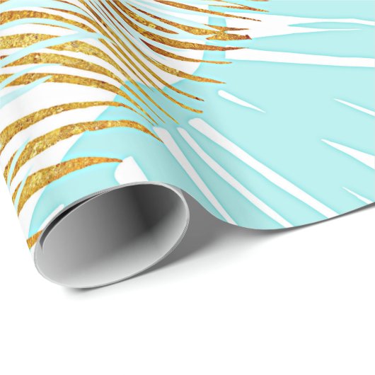 アロハ熱帯金ゴールドの金属ホイルの水のシュロの葉 ラッピングペーパー (ロールコーナー)