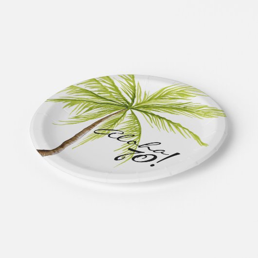 アロハ第70誕生日の大人のヤシの木のビーチのパーティー ペーパープレート (アングル)