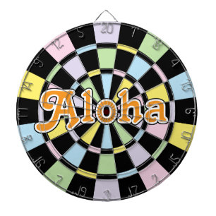 アロハ編集可能文字オンブラックとパステルカラー ダーツボード