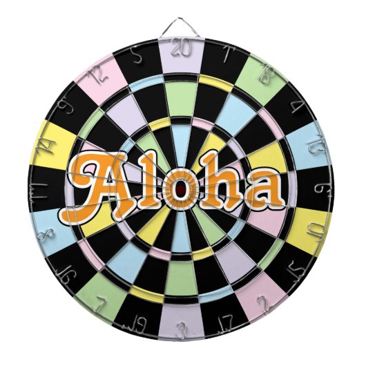 アロハ編集可能文字オンブラックとパステルカラー ダーツボード (正面)
