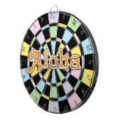 アロハ編集可能文字オンブラックとパステルカラー ダーツボード (正面右)