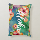 アロハ美しいハイビスカスフラワーパターンハワイ アクセントクッション (裏面(縦))