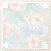 アロハ美しいハイビスカスフラワーパターンハワイ ガラスコースター (裏面)