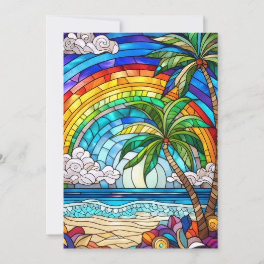 アロハ虹の空の島ステンドグラスのアートカード (正面)