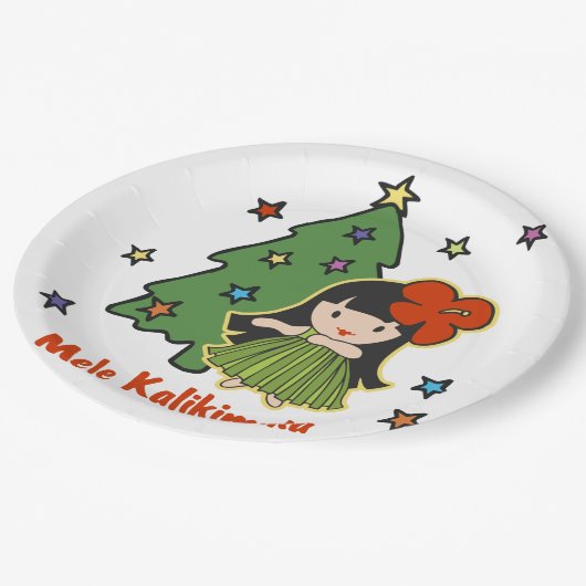 アロハ蜂蜜のクリスマスのハワイのフラ女の子 ペーパープレート (アングル)