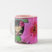 "アロハ蜂蜜"のピンクのハイビスカスのマグ ツートーンマグカップ (正面左)