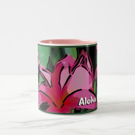 "アロハ蜂蜜"のプルメリアのマグ ツートーンマグカップ (中央)