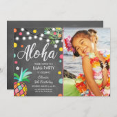 アロハ誕生会の招待のハワイの熱帯ルアウ(ハワイ式宴会) 招待状 (正面/裏面)