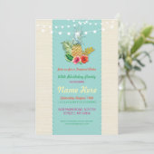 アロハ誕生会の水のアロハパイナップル招待 招待状 (スタンド正面)