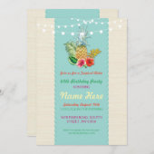 アロハ誕生会の水のアロハパイナップル招待 招待状 (正面/裏面)