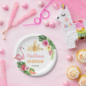 アロハ誕生日パイナップル熱帯フローラフラミンゴ ペーパープレート (パーティー)
