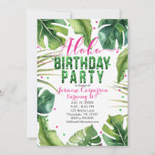 アロハ誕生日パーティトロピカル離れスピンクグリーン 招待状 (正面)
