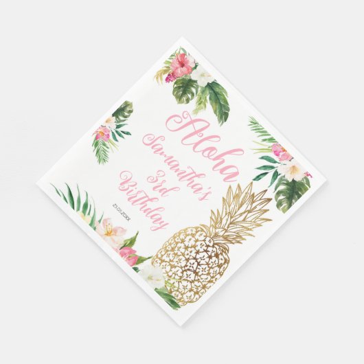 アロハ誕生日ルアウ(ハワイ式宴会)ハワイアン金ゴールドパイナップル スタンダードランチョンナプキン (角)