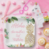 アロハ誕生日ルアウ(ハワイ式宴会)ハワイアン金ゴールドパイナップル ペーパープレート (パーティー)