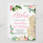 アロハ誕生日ルアウ(ハワイ式宴会)ハワイアン金ゴールドパイナップル 招待状 (正面)