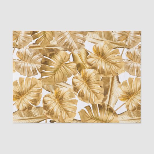 アロハ金ゴールドのグリッターのMonsteraの熱帯葉 薄葉紙 (正面)