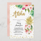 アロハ金ゴールドパイナップルブライダルシャワー招待 招待状 (正面/裏面)