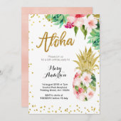 アロハ金ゴールドパイナップル誕生日招待状 招待状 (正面/裏面)