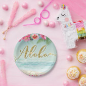 アロハ金ゴールド熱帯ビーチハイビスカスフラワーズフローラ ペーパープレート (パーティー)