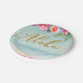 アロハ金ゴールド熱帯ビーチハイビスカスフラワーズフローラ ペーパープレート (アングル)