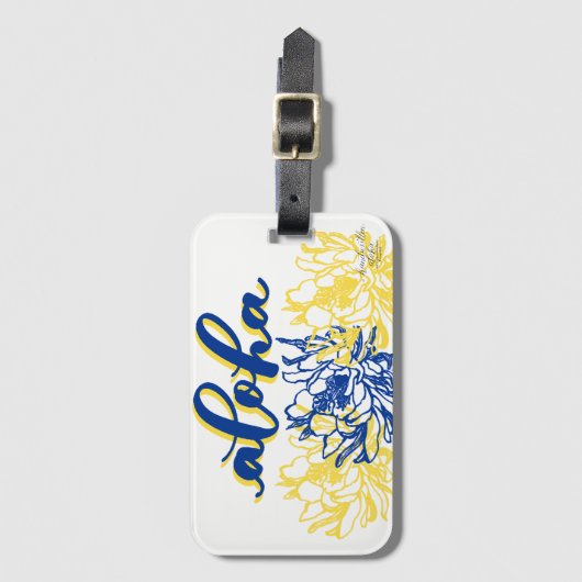 アロハ青く黄色いCereusの荷物のラベル ラゲッジタグ (正面縦)