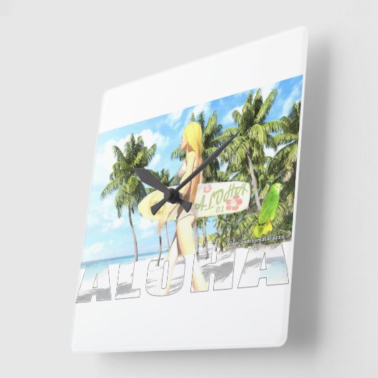 アロハ01 スクエア壁時計 (傾斜)