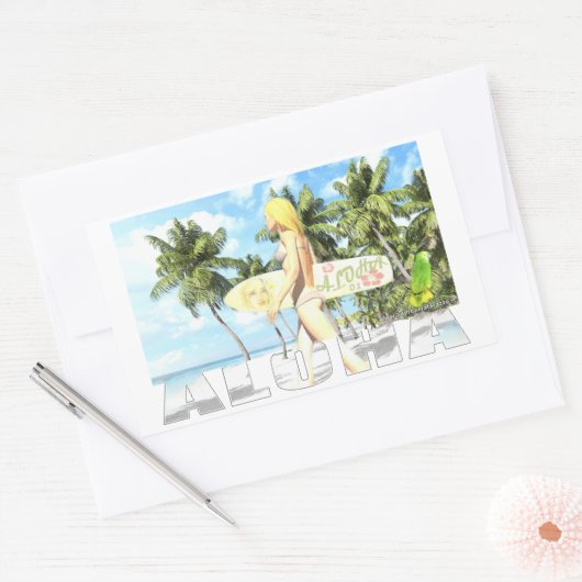 アロハ01 長方形シール (封筒)