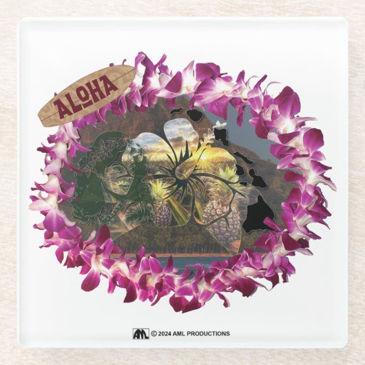 アロハ33バージョン1 ガラスコースター (正面)