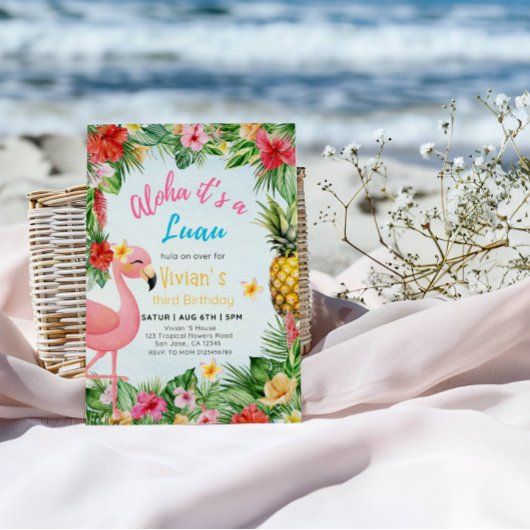 アロハ3th Birthday Girl – フラミンゴ&フラワーズパーティー 招待状
