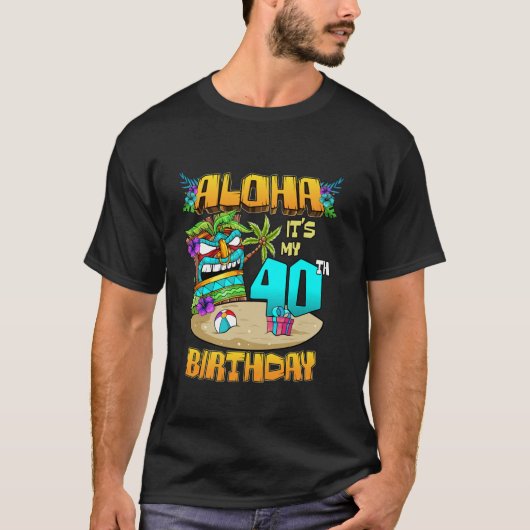 アロハ40thバースデーハワイティキハワイアンテーマ40 tシャツ (正面)