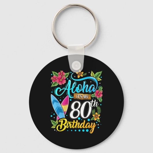 アロハ80歳の誕生日 サーフィン ハワイ ビーチ H キーホルダー (正面)