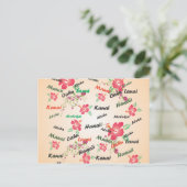 アロハ、カウアイ、ハワイ、オアフ、マウイ、ラナイ背景 ポストカード (スタンド正面)