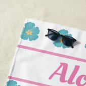 アロハ！キュートティール（緑がかった色）ブルートロピカルフラワービーチタオル ビーチタオル (インサイチュ)