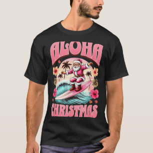アロハ クリスマス サンタクロース サーフィン ハワイアン メレ Tシャツ