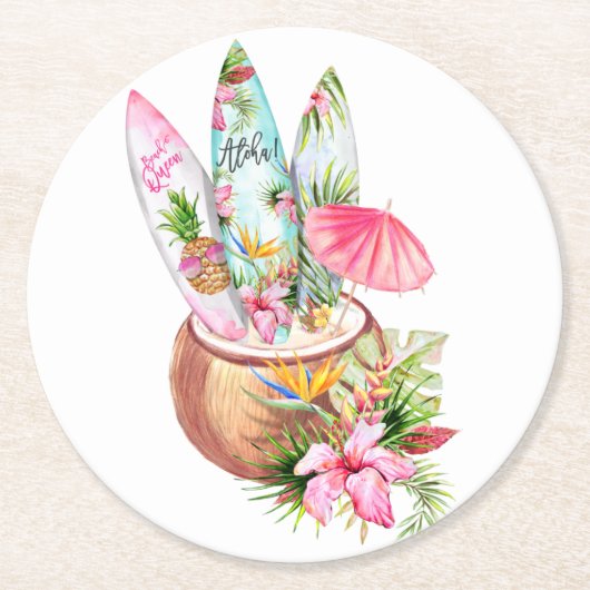 アロハ·サーフボード·コースター ラウンドペーパーコースター (正面)