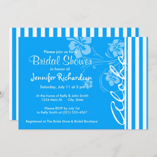 アロハ、スカイブルー縦ストライプストライプの; 招待状 (正面/裏面)
