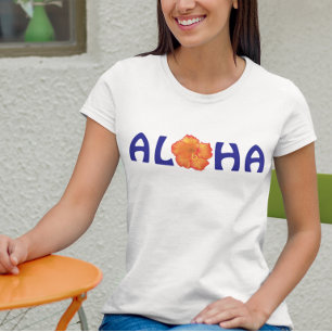 アロハ・トロピカルオレンジ・ハイビスカス・ブルータイポグラフィ トライブレンドＴシャツ