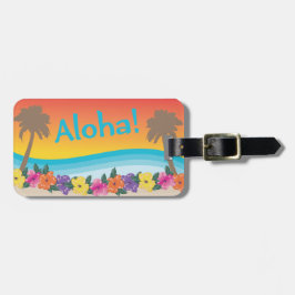 アロハ！トロピカルハワイアンサンセットビーチシーン ラゲッジタグ