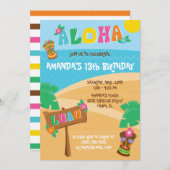 アロハ!トロピカルハワイルアウ(ハワイ式宴会)をテーマにした誕生日パーティー 招待状 (正面/裏面)