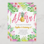 アロハ！トロピカルパイナップルガールバースデーパーティー 招待状 (正面/裏面)