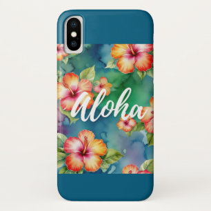 アロハ ハイビスカス トロピカル ウォーターカラー フローラル デザイン iPhone X ケース