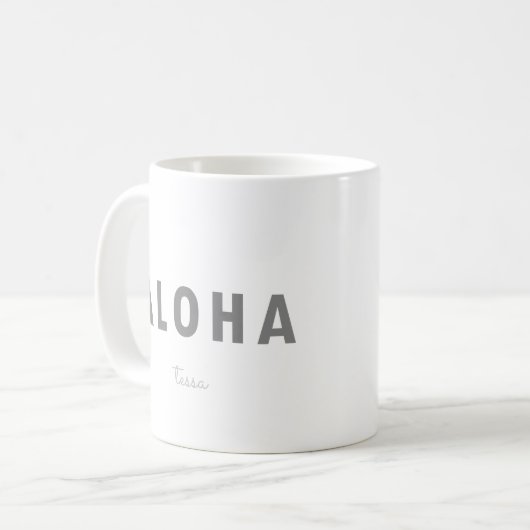 アロハ ハワイアン | ミニマル | グレー | 名前 コーヒーマグカップ (正面左)
