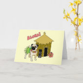 アロハ!ハワイアンPugグリーティングカード カード (黄色い花)