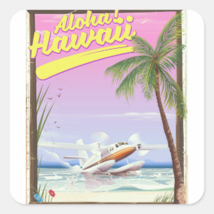 アロハ!ハワイヴィンテージスタイル旅行ポスター スクエアシール