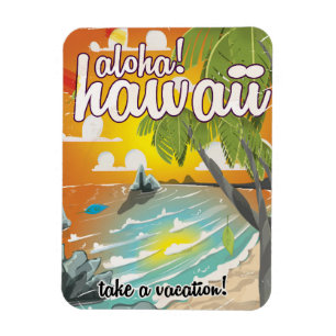 アロハ！ハワイ！ビンテージ旅行ポスターのカートゥーン マグネット