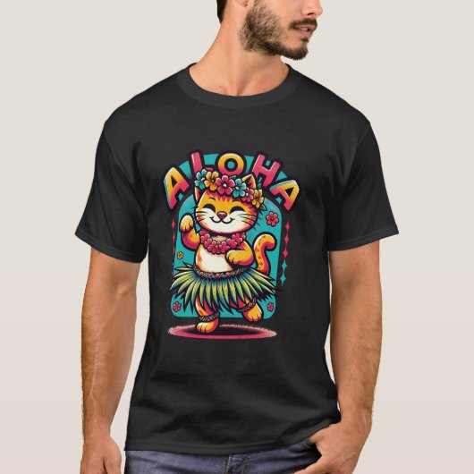 アロハ ハワイ フラダンス 猫 Tシャツ 猫 ロ (正面)