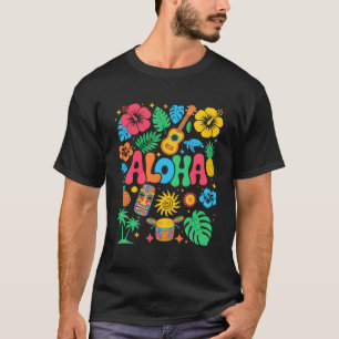 アロハ ハワイ ボホ レトロ シャカ ハイビスカス バケーション トラ Tシャツ